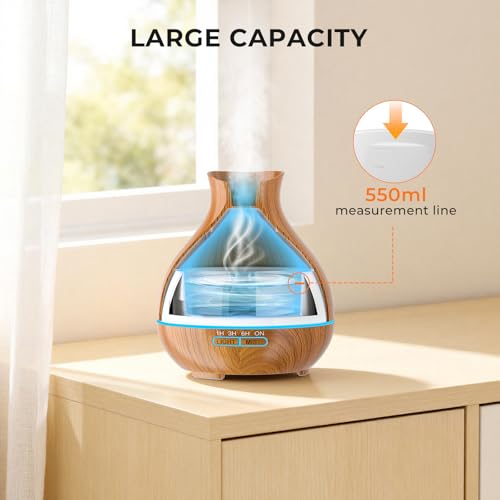 BZseed Aromatherapy Essential Oil Diffuser 550ml 12 Hours Wood Grain Aroma Diffuser with Timer Cool Mist Humidifier for La...