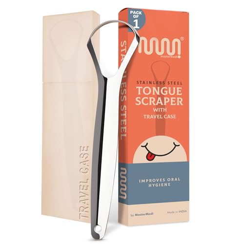 MasterMedi Tongue Scraper for Adults, 100% Stainless Steel Tongue Scrubber for Bad Breath, Easy to Use, Tongue Cleaner for...