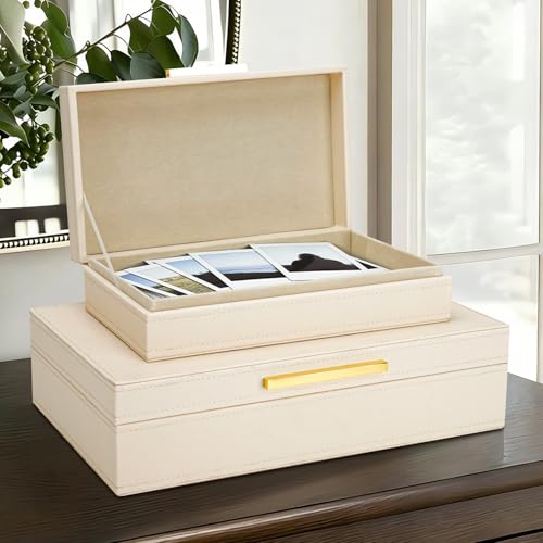 Kesiya Decorative Storage Boxes with Lids, Set of 2 PU Leather Memory Box for Keepsakes, Beautiful Large Decorative Box fo...