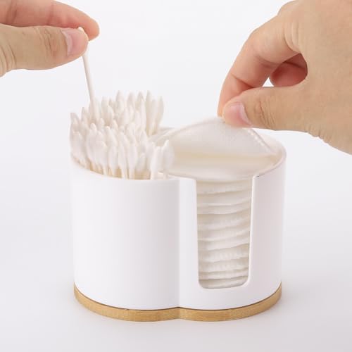 Tbestmax Qtip Dispenser 2-Grid Cotton Ball , Swab, Round Pads Holder for Bathroom Container Organizer, Plastic, White
