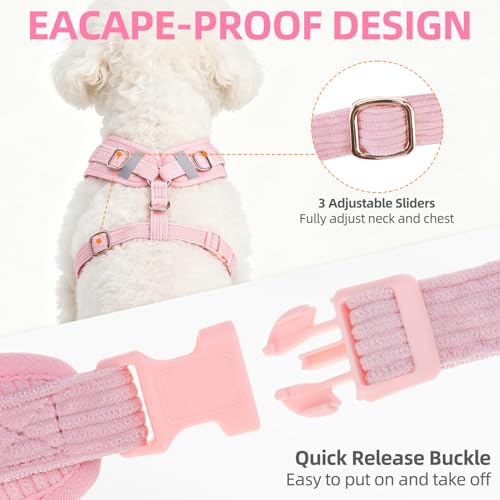 PUPTECK Dog Harness Collar and Leash Set, Adjustable No Pull Pet Vest Harness, Soft Mesh Corduroy with Cute Bow Tie, for S...