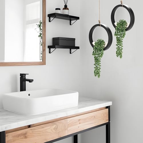 Der Rose 2 Pack Fake Plants Hanging Artificial Succulents Plants in Black Pots for Living Room Bathroom Accessories Boho F...