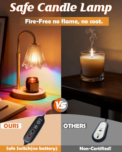 Miisiya RGB Candle Warmer Lamp with Timer, Dimmer Adjustable Height Candle Melt Lamp Gold Flower Wax Warmer for Wax Melt B...