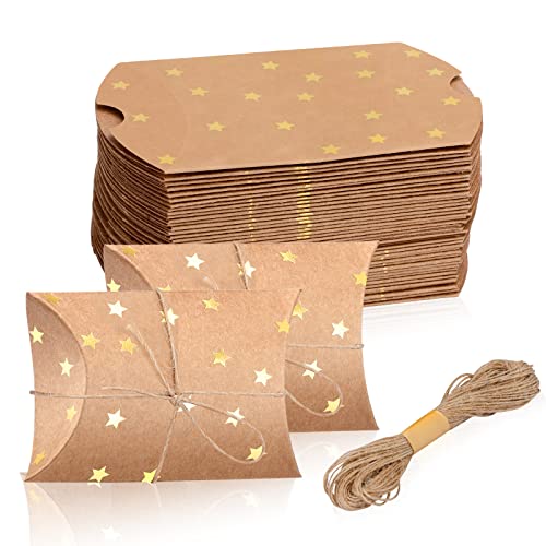100 Pieces 2.36x3.5x0.98 inch Small Gift Pillow Boxes for Gifts Kraft New Year Gift Box Christmas Pillow Boxes Pillow Gift...