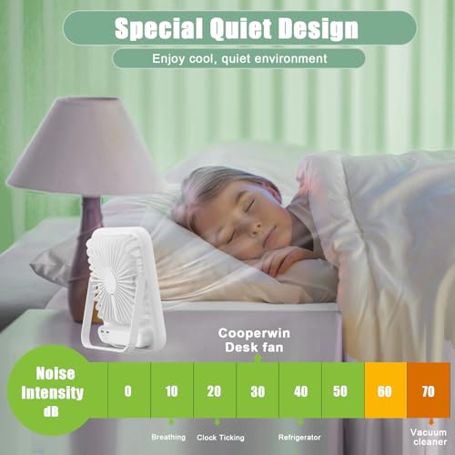 Cooperwin Travel Fan for Sleeping, 6.8" Small Portable Fan Rechargeable Battery Powered, 100 Speeds Personal Mini Desk Fan...