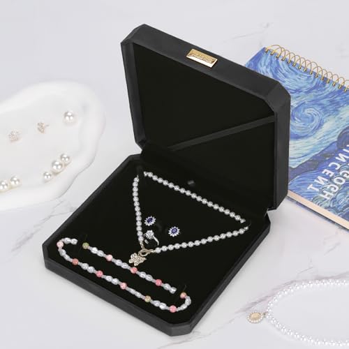 LETURE Large Jewelry Set Gift Box, Velvet Octagonal Necklace Ring Earring Pearl Storage Holder Boxes for Wedding Anniversa...
