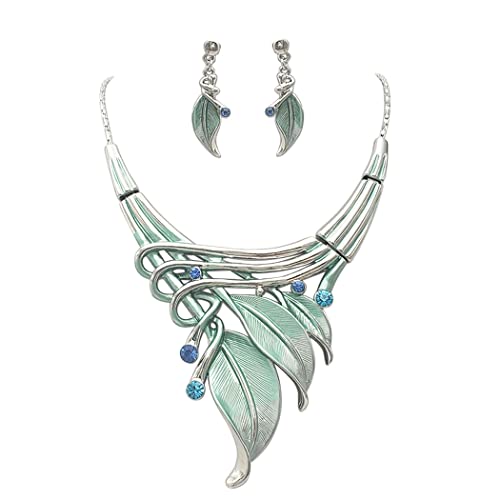 Rosemarie & Jubalee Women's Unbe-leaf-ably Stunning Crystal Rhinestone Accented Textured Metal Leaf Statement Necklace Ear...