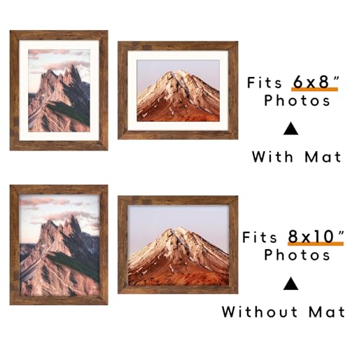 SNXJWA Brown 8x10 Picture Frame with Mat for 6x8 Display, Rustic Desk Wall Photo Frame for Horizontal and Vertical, 1 Pack