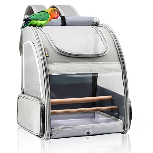 Texsens Bird Carrier Backpack - Pet Travel Cage with Upgraded Tray and Standing Perches, Breathable & Portable, for Small ...