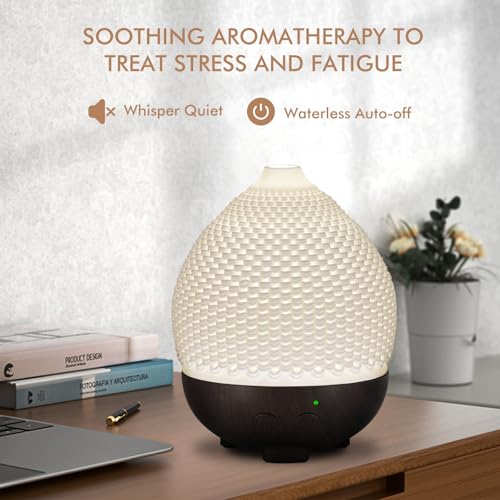 Essential Oils Diffuser Ceramic 250ml - Ultrasonic Aromatherapy Diffuser 3D Printing Dome, Cool Mist Air Freshener with 2 ...