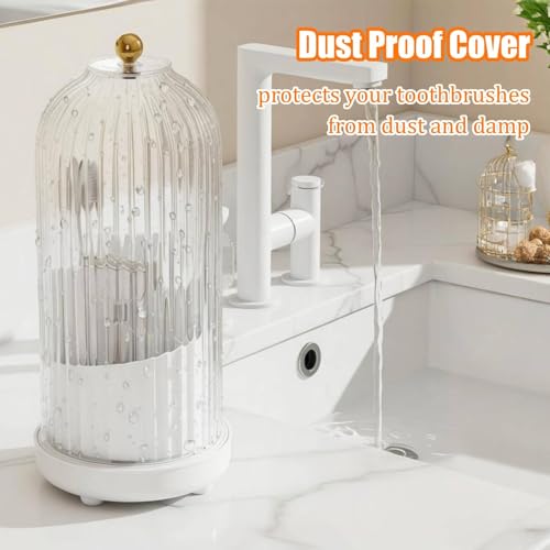 JEESA Toothbrush Holder Organizer, with Drainage Holes, with Dustproof Cover, 360 Rotating, 3 Slots, for Bathroom Countert...