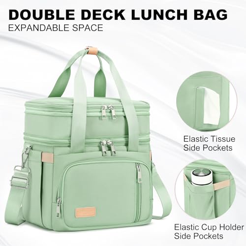 MAPLELILY Lunch Box for Men Women - Double Deck Insulated Lunch Bag, Large Leak Proof Tote Cooler, Wide Open Dual Compartm...
