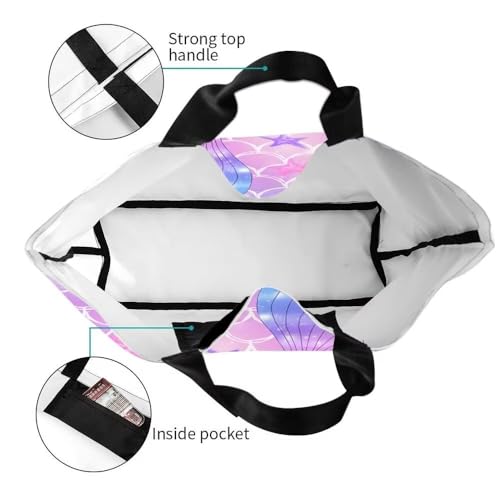 bositigo Pink Mermaid Gym Tote Bags for Women,Cute Ocean Mermaid Purse Print Shoulder Reusable Shopping Handbags Casual Tr...