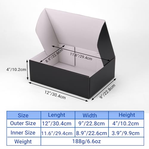 Wtrgas Black 12x9x4 Shipping Boxes Set of 25, Corrugated Cardboard Mailer Boxes for Small Business Shipping, for Modern Bu...