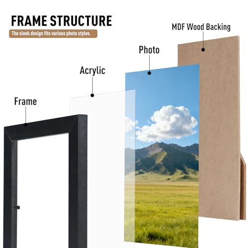 MAXECHO Picture Frame Set of 5, Two 5"x7", Three 4"x6", Black Gallery Photo Frame for Collage Wall and Tabletop Display Ho...