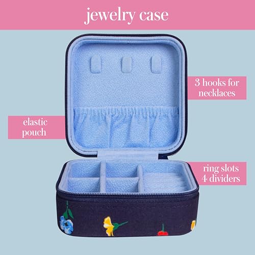 kate spade new york Small Travel Jewelry Case, Navy Floral Jewelry Box to Organize Rings, Necklaces, Earrings, Garden Toss