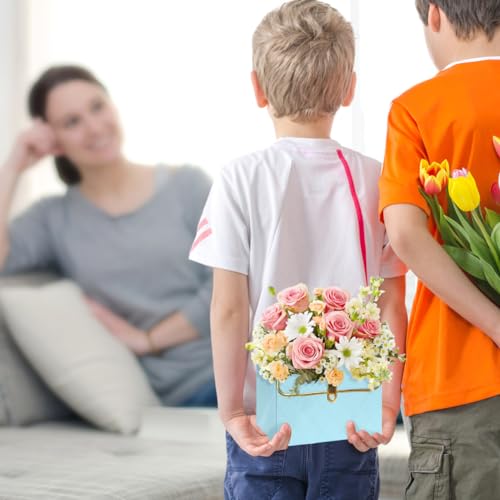 Florist Bouquet Paper Gift Box,4 Pack Folding Bouquet Flower Wrapping Boxes with Metal Chain Handle Basket Packaging Handb...