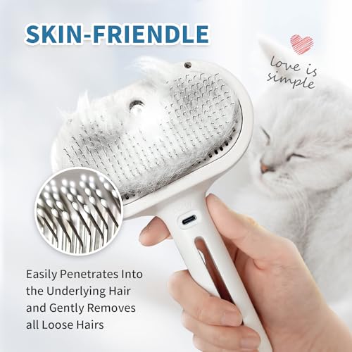 HeroKitty Dog Brush for Shedding, 3 in 1 Self Cleaning Steam Dog Brush - Anti-Static,Cat Steam Brush Removal Comb with Rel...