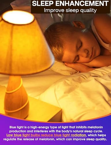 Angyues Amber Sleep Light Bulbs, Blue Light Blocking, A19 3W(25 Watt Equivalent) Dim Light Bulbs for Lamp,1800K Warm Light...