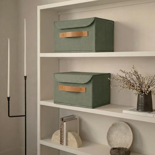 Decorative Linen Storage Boxes with Lids - Spacious Set of 2 Organizer Bins for Your Home Decor - The Perfect Small Contai...