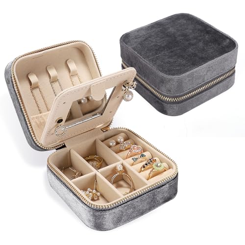 Fijxzct Velvet Travel Jewelry Box for Women - Small Portable Organizer, Storage Case for Rings, Earrings and Girls Necklac...