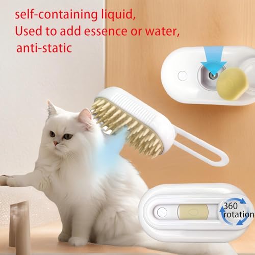 Airdminystion Cat Steam Brush for Shedding - USB Rechargeable Grooming Brush with Release Button, Dual Speed Spray for Lon...