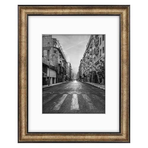 Golden State Art, 11x14 Photo Frame with Mat for Pictures 8x10 and Real Glass (Dark Gold Brown & Bronze Pewter Panel with ...