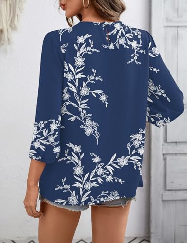 Ivicoer 3/4 Length Sleeve Womens Tops Crewneck Dressy Casual Chiffon Blouses Flowy Lace Boho Clothing Trendy 2026