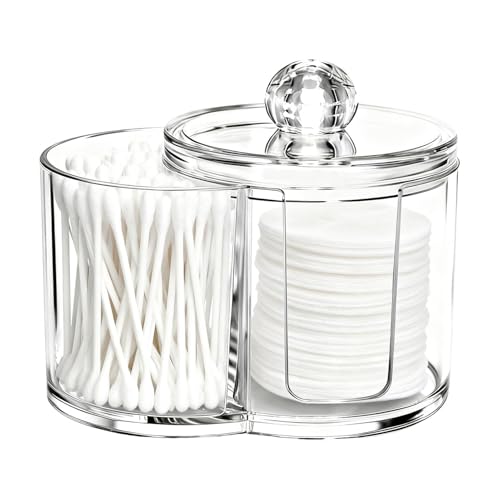Axrivonte Qtip Holder Dispenser,Dual-Compartment Cotton Swab & Cotton Pad Organizer with Removable Dustproo-f Lid,Compact ...