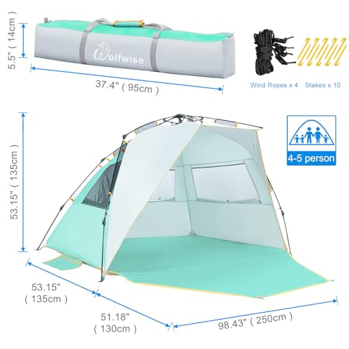 Wolfwise Instant Beach Tent Sun Shelter with Zippered Extendable Porch for Privacy, Portable Beach Tents with Carrying Ba...