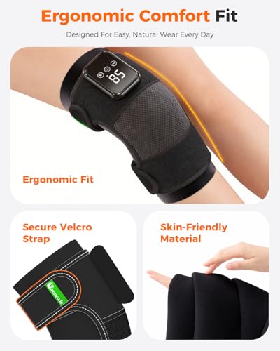 3-in-1 Knee Massager for Pain Relief with Heat, Portable Heated Knee Brace with Extension Strap for Knee, Elbow & Shoulde...