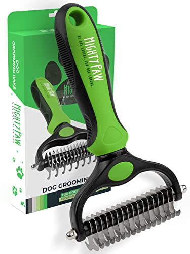 Mighty Paw Dog Grooming Brush - 2-In-1 Dual Sided Comb - Round Tip For Maximum Coat Penetration - Stainless Steel Teeth Th...