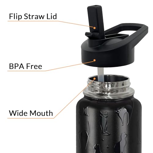 bmxbsk 32 oz Halloween Tumbler 3d-Printed Black Cat Tumblers Insulated Water Bottle with Straws and Flip Lid Stainless Ste...