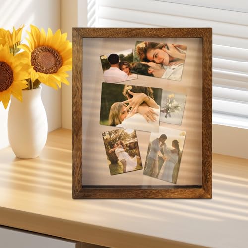YEPOTUE Shadow Box Frame 11x14, Deep Shadow Box Display Case with Linen Back and Removable Shelves, Wooden Memory Box for ...