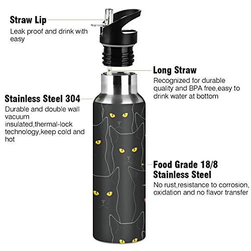 Yasala Sport Water Bottle Black Cat Stainless Steel Insulated Coffee Cup 20 oz with Straw Lid Outdoor Drinking Cup for Tra...