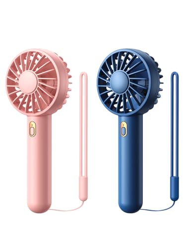 Warmco Mini Portable Fan 2-Pack - 3 Speed Rechargeable Handheld & Desk Fan with Base, Compact Cooling for Travel, Makeup, ...