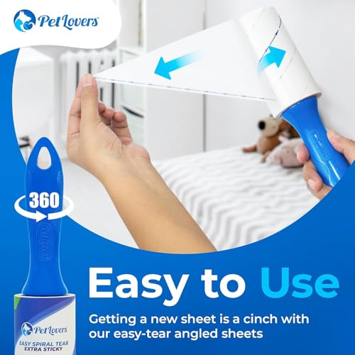 PetLovers Extra Sticky Lint Roller Mega Value Set 450 Sheets for Pet Hair Removal and Clothes, Dog and Cat Lint Remover 5 ...
