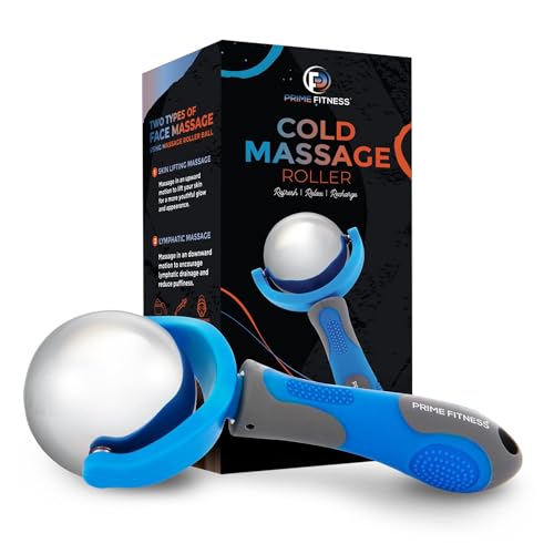 PRIME Fitness Cold Massage Roller Ball | Cold Therapy | Ice Roller Ball with Handle | cryo Stick | Relieve Muscle Pain (Blue)
