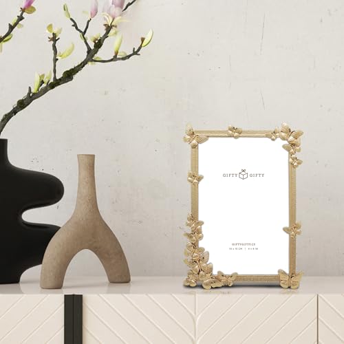 GIFTY GIFTY Decorative Butterfly Photo Frame / 4x6 in | for Vertical Display on Tabletops | Perfect for Home Decor, Weddin...