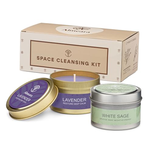 Almeara 2 In 1 Long lasting Sage and Lavender candle set | 2x3.7oz| 100% Soy Wax,Paraffin-Free |40hr Burn Time |Perfect fo...
