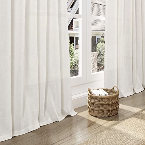 Cream Linen Back Tab Curtains 84 Inch Length for Living Room 2 Panel Set Neutral Modern Farmhouse Window Privacy Semi Shee...