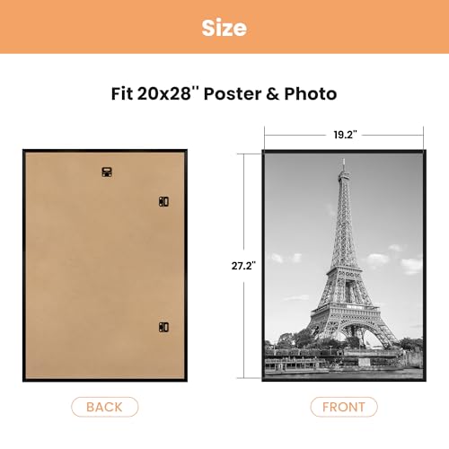 upsimples 20x28 Picture Frame Black 3 Pack, Scratch-Proof Poster Frames 20 x 28 for Photo Gallery - Slide-In Strips, Horiz...