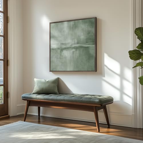 Framed Sage Green Abstract Wall Art, Modern Canvas Prints Artwork for Walls, Square Minimalist All Green Abstract Pictures...
