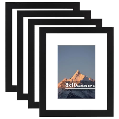 SZYUU 8x10 Picture Frame Set of 4, High Definition Real Glass, Display Pictures 5x7 with Mat or 8x10 Without Mat, Gallery ...