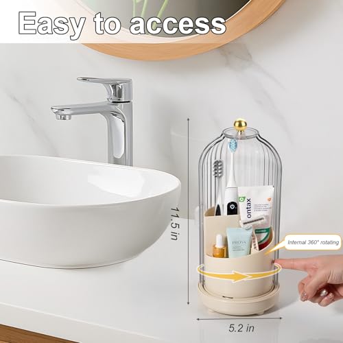 Rotating Toothbrush Holders with Cover, Dustproof Toothbrush Holder with Sliding Lid Electric Tooth Brush and Toothpaste O...