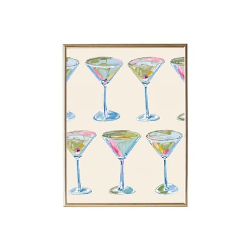 Trendy Cocktail Art Print Martini Glasses Wall Art Modern Bar Cart Decor Preppy Aesthetic Canvas Prints Modern Watercolor ...