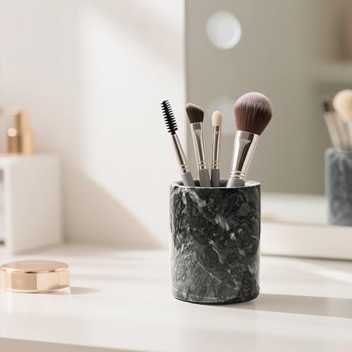 WORHE Pen Holder Stand Italy Natural Premium True Marble Makeup Brush Holders, Tableware Organizer Desk Pencil Cup for Hom...