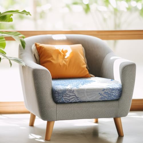 Hosuly 8 Pcs Summer Sofa Cushion Cover Patio Stretch Beach Outdoor Seat Cushions Covers Starfish Seashell Coral Replacemen...