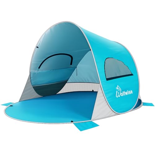 Wolfwise Pop up Beach Tent Sun Shelter with UPF50+ UV Protection, Instant Easy Setup Popup Beach Shade Canopy for 3 Perso...