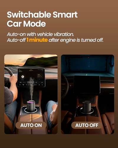 Waterless Diffuser for Essential Oil, Smart Car Air Freshener Diffuser with 3 Mist Grades & 3 LED Light Colors, Auto On/Of...